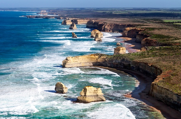 The Twelve Apostles rock formations off the Great Ocean Road in Australia.