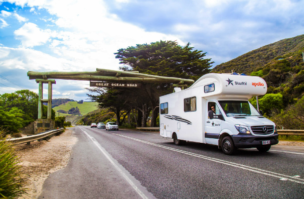 A motorhome on a road south of Melbourne, Australia.